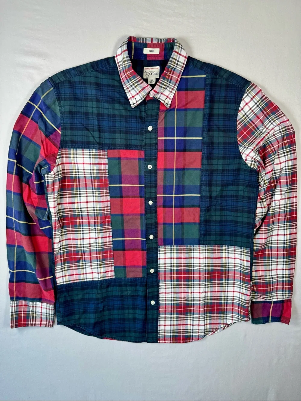 J.Crew Patchwork Plaid Button Down Shirt Slim Medium Pima Cotton